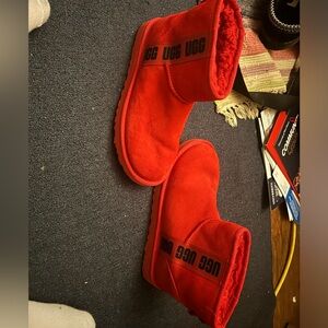 Ugg Red Minis with UGG in black on side